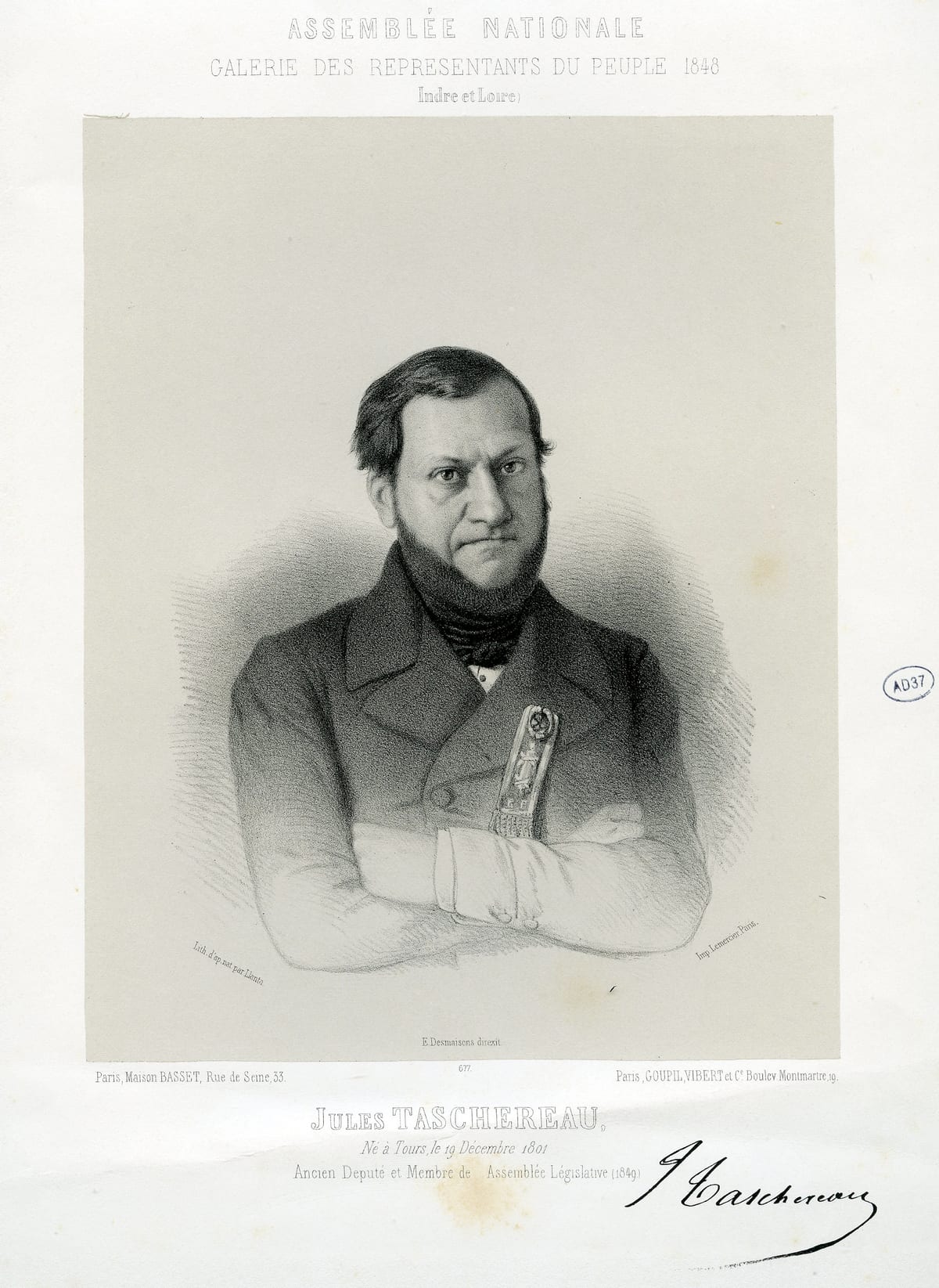 Jules Taschereau, planche de la Galerie des représentants du peuple (1848)