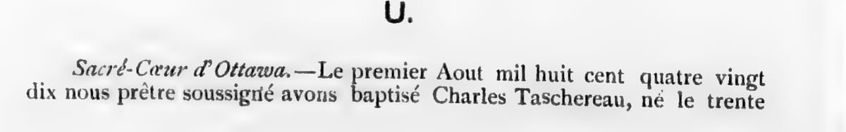 Baptême de Charles Taschereau, 1er août 1890