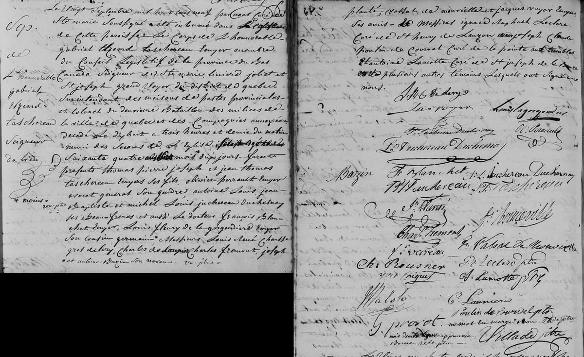 Sépulture de Gabriel-Elzéar Taschereau, 20 septembre 1809