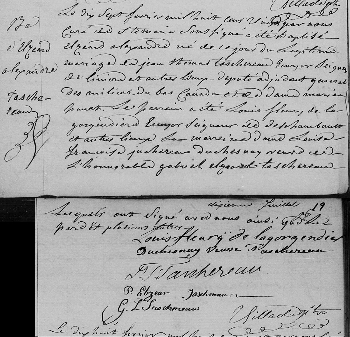 Baptême d'Elzéar-Alexandre Taschereau, 17 février 1820