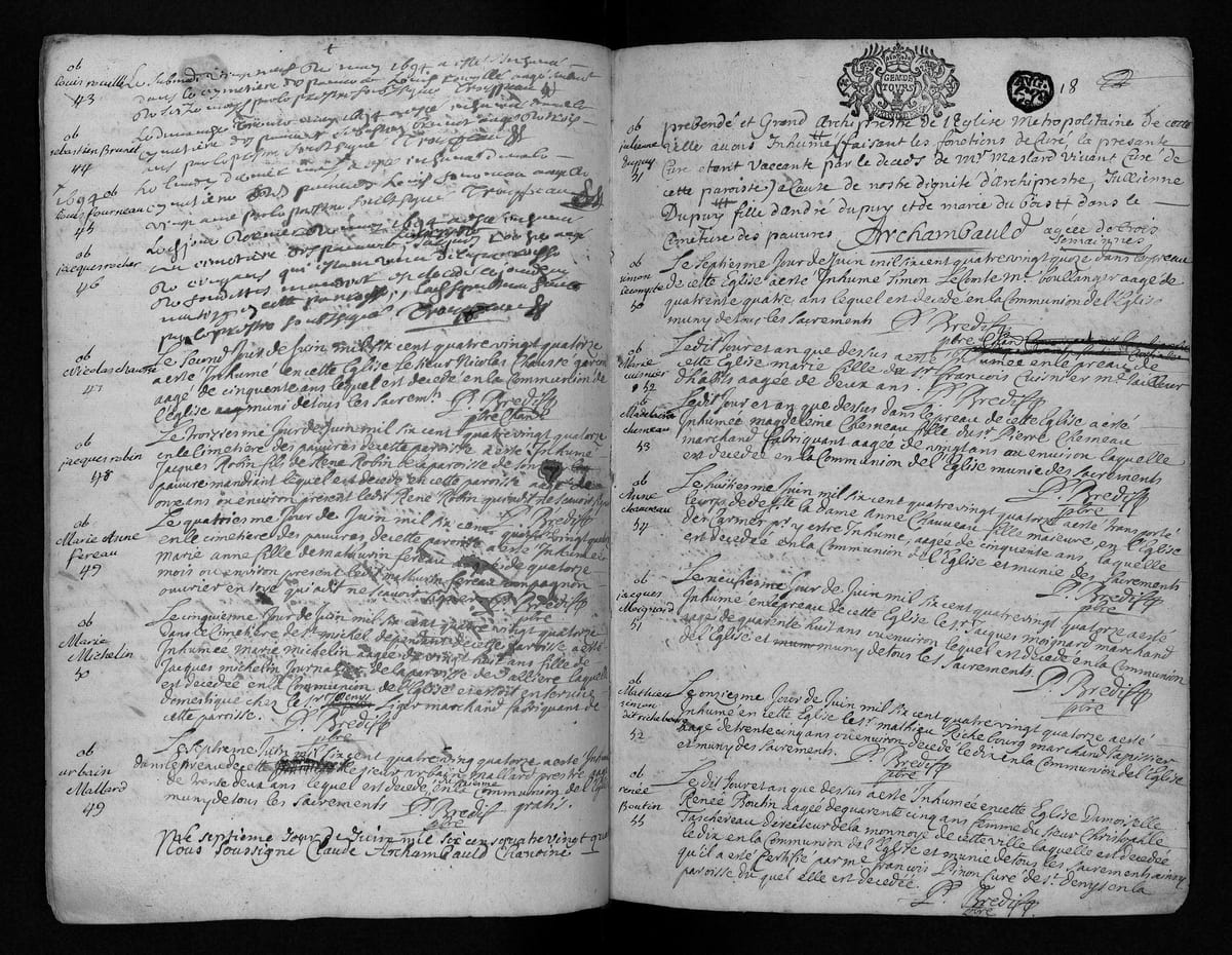 Acte de sépulture de Renée Boutin, Tours, paroisse Saint-Pierre-le-Puellier, 11 juin 1694