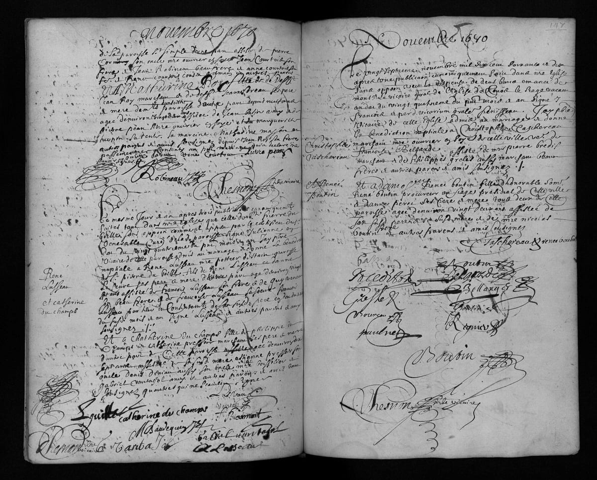 Acte de mariage de Christophe Taschereau et Renée Boutin, Tours, paroisse Saint-Pierre-le-Puellier, 27 novembre 1670