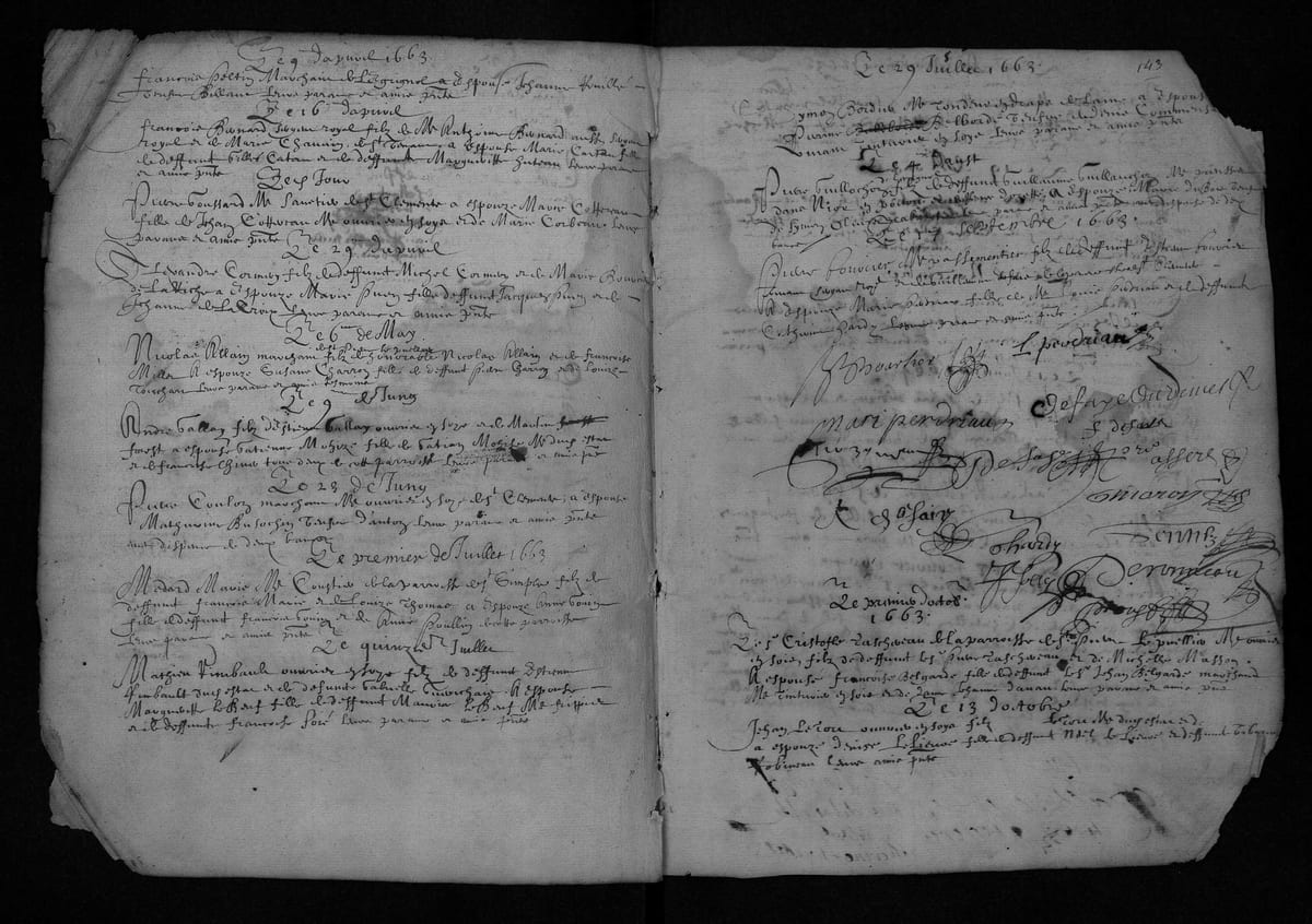 Acte de mariage de Christophe Taschereau et Françoise Belgarde, Tours, paroisse Sainte-Croix, 1er octobre 1663
