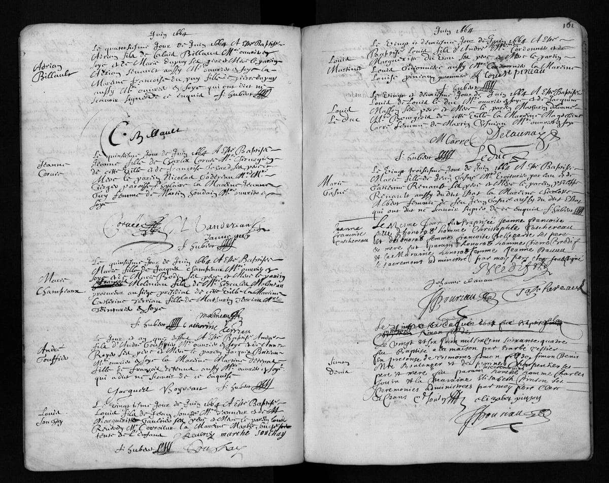 Acte de baptême de Jeanne-Françoise Taschereau, Tours, paroisse Saint-Pierre-le-Puellier, 23 juin 1664