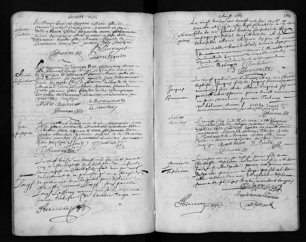 Acte de baptême de Pierre Taschereau, Tours, paroisse Saint-Pierre-le-Puellier, 25 août 1665