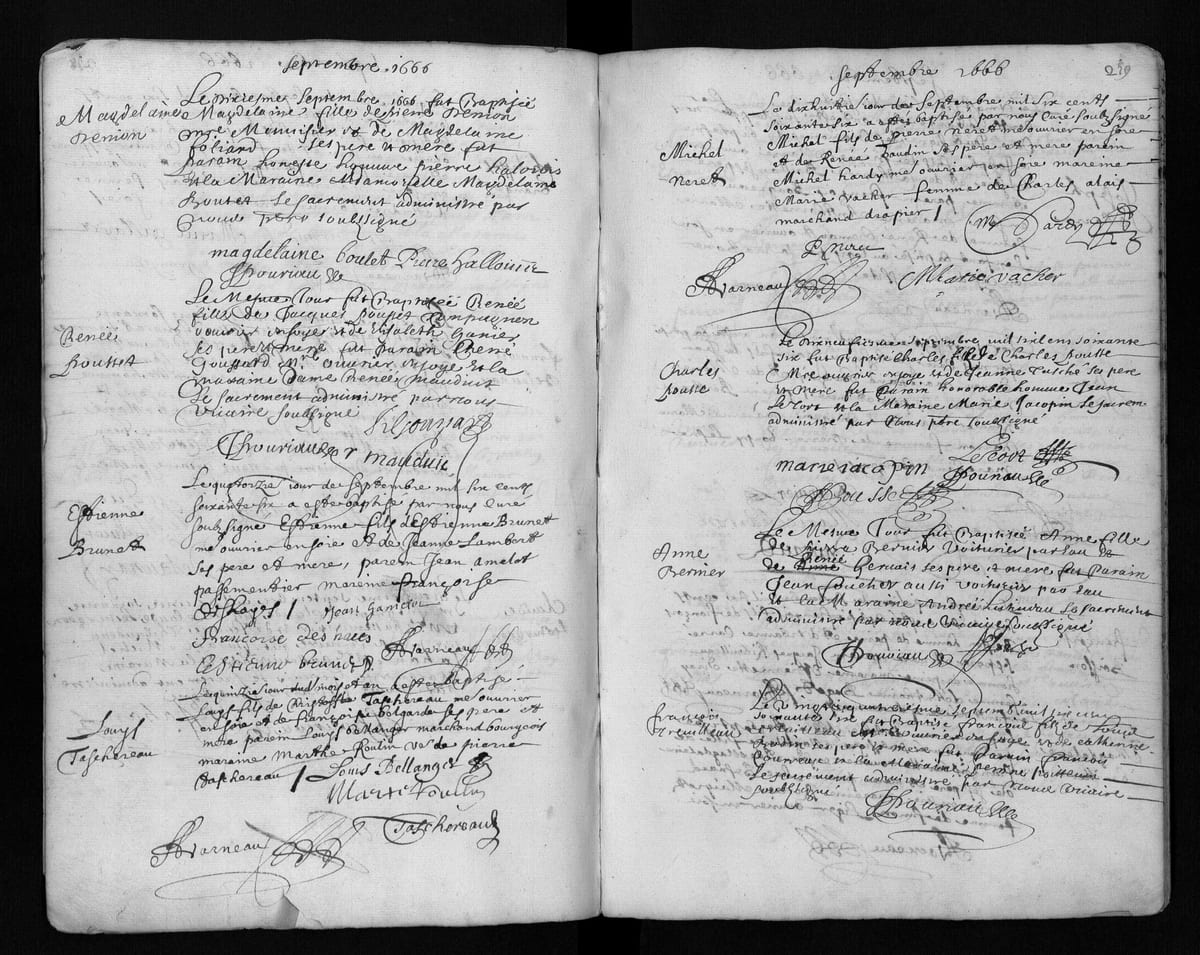 Acte de baptême de Louis Taschereau, Tours, paroisse Saint-Pierre-le-Puellier, 15 septembre 1666