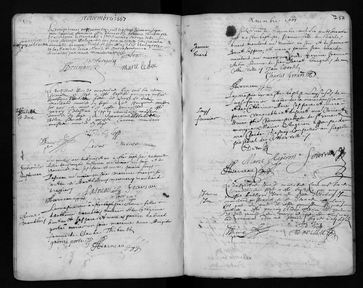 Acte de baptême de Françoise Taschereau, Tours, paroisse Saint-Pierre-le-Puellier, 13 novembre 1667