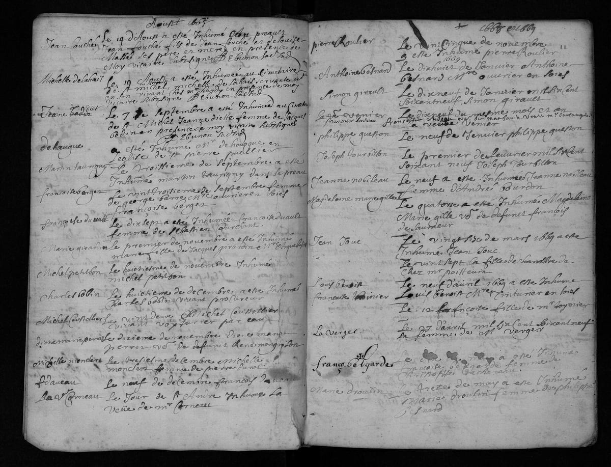 Acte de sépulture de Françoise Belgarde, Tours, paroisse Saint-Pierre-le-Puellier, mai 1669