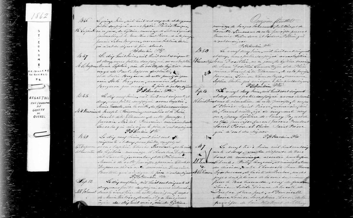Acte M.7 du mariage de l'honorable Jean-Thomas Taschereau et Marie-Louise-Joséphine Caron, Saint-Colomb de Sillery, 23 juin 1862