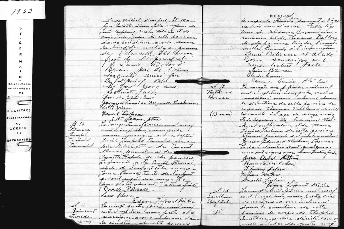 Acte M.3 du mariage de Jacques-Auguste-Tancrède Taschereau et Marie-Eva-Juliette Brien, Saint-Germain-de-Grantham, 12 février 1923 — fin de l'acte et signatures