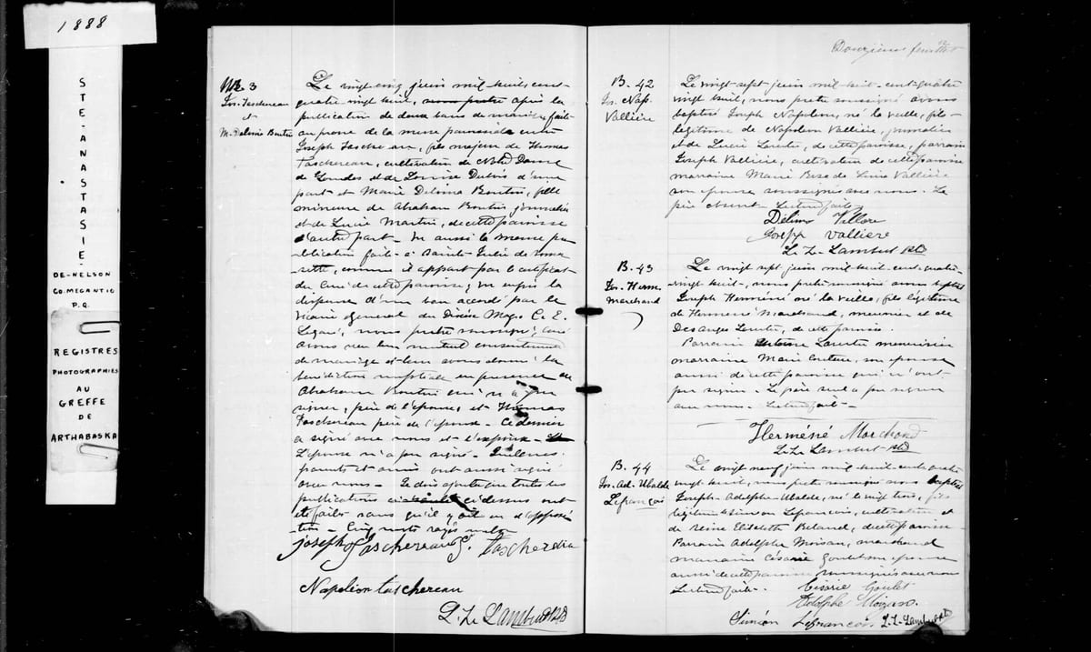 Acte M.3 du mariage de Joseph Taschereau et Marie-Délima Boutin, Sainte-Anastasie de Lyster, 25 juin 1888