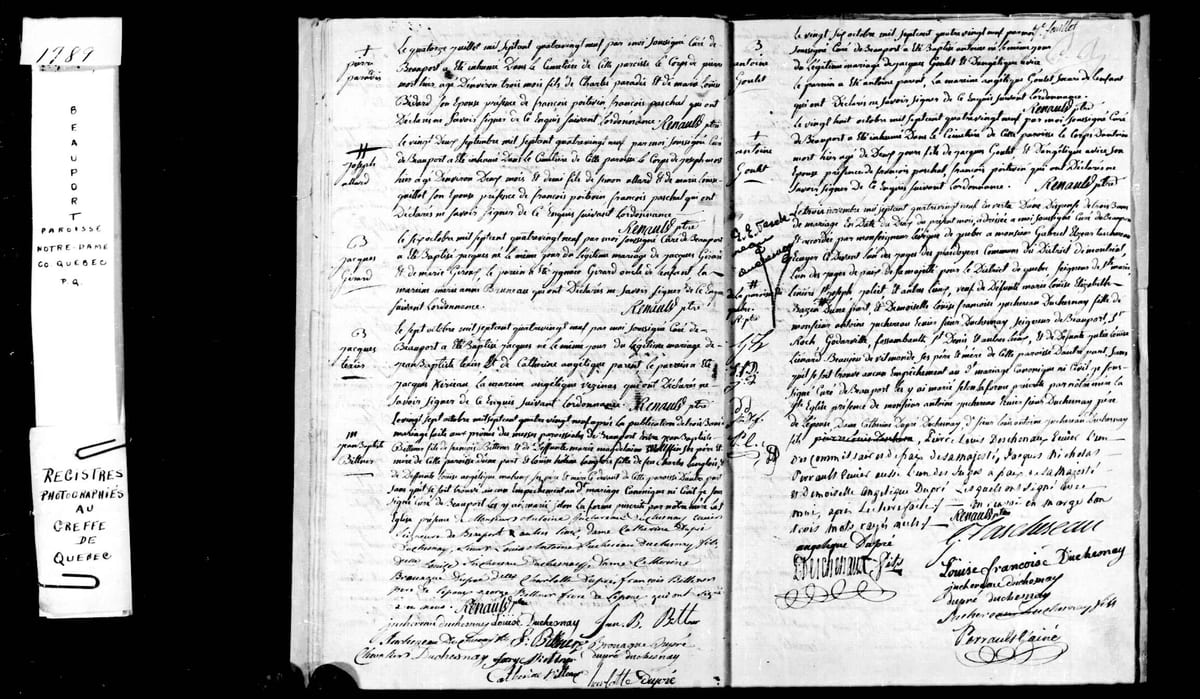 Acte de mariage de Gabriel-Elzéar Taschereau et de Louise-Françoise Juchereau Duchesnay, Nativité-de-Notre-Dame de Beauport, 3 novembre 1789