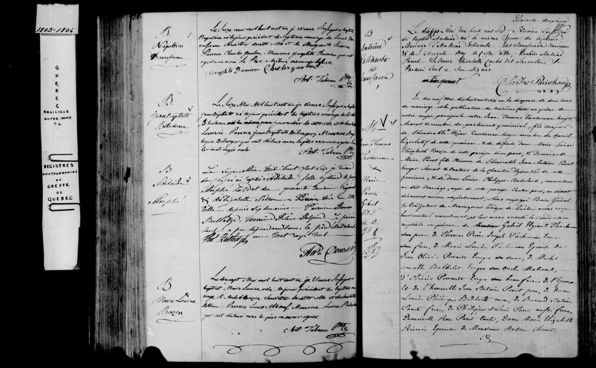 Acte de mariage de Jean-Thomas Taschereau et de Marie Panet, Notre-Dame de Québec, 19 mai 1806 (première vue)