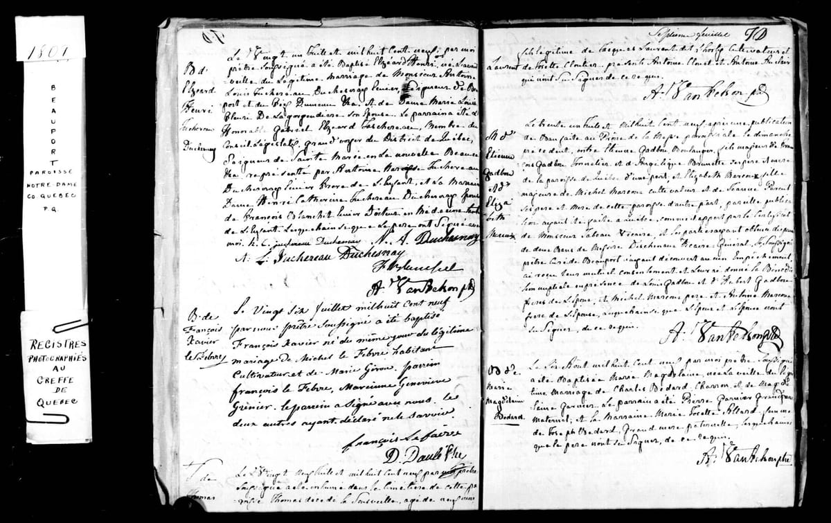 Acte de baptême d'Elzéard-Henri Juchereau Duchesnay, Beauport, 21 juillet 1809