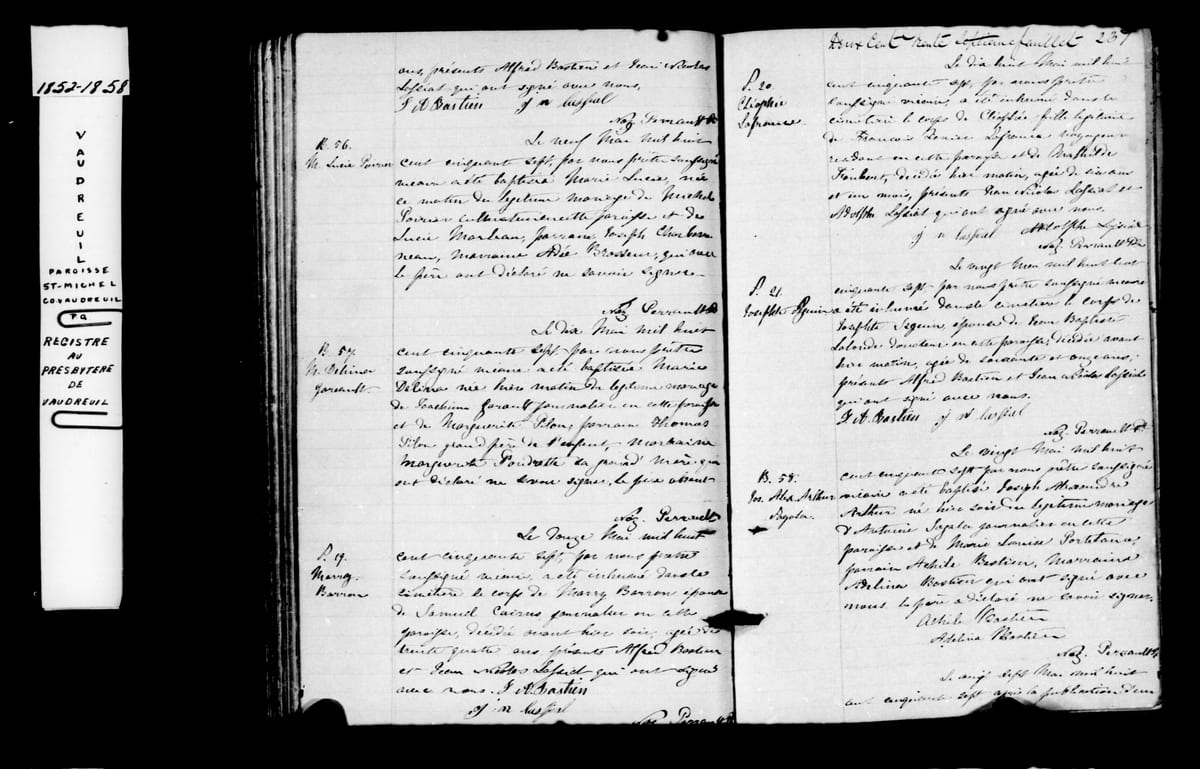 Acte de mariage d'Henri-Elzéar Taschereau et de Marie-Antoinette Harwood, Vaudreuil (St-Michel), 27 mai 1857 (première vue, l'incipit)