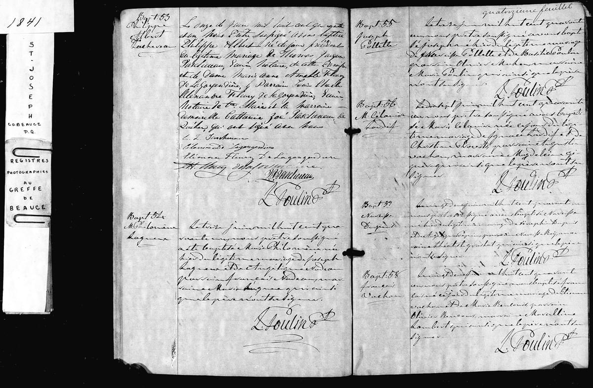 Acte de baptême de Philippe-Albert Taschereau, Saint-Joseph-de-Beauce, 11 juin 1841