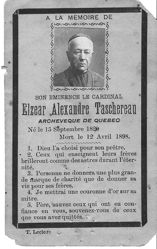 Carte mortuaire du cardinal Elzéar-Alexandre Taschereau, 12 avril 1898