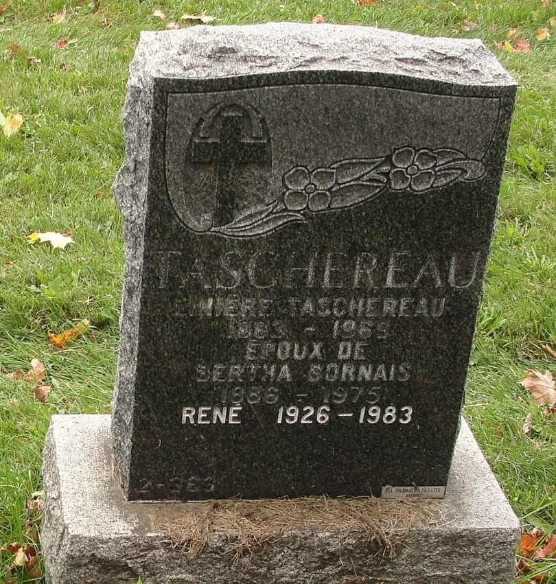 La pierre de Linière Taschereau et de Bertha Bornais, cimetière Saint-Charles
