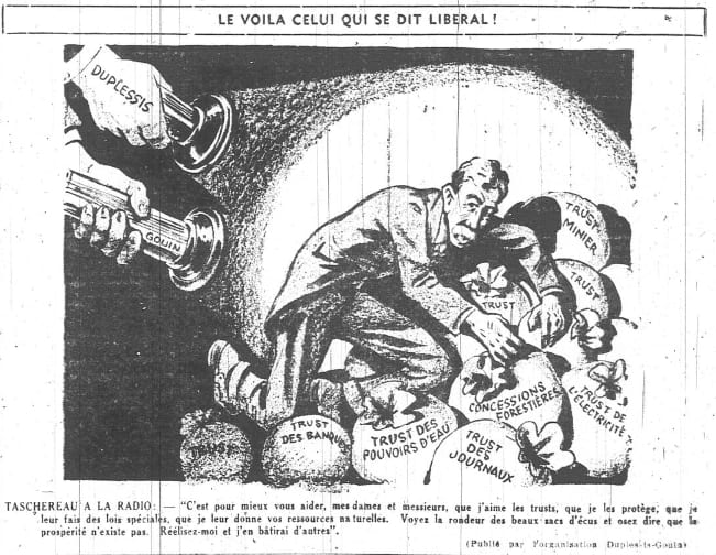 « Le voilà celui qui se dit libéral ! », caricature de l'Union nationale, 23 novembre 1935