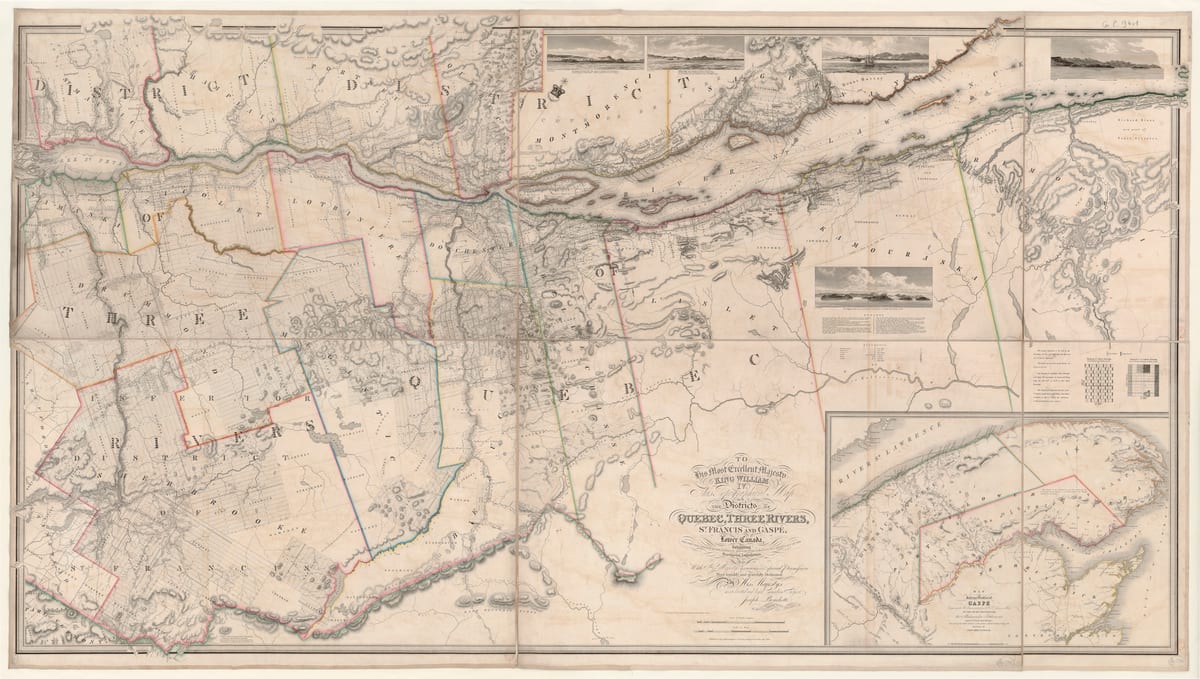 Carte topographique des districts de Québec, Trois-Rivières, Saint-François et Gaspé (Joseph Bouchette, 1831)