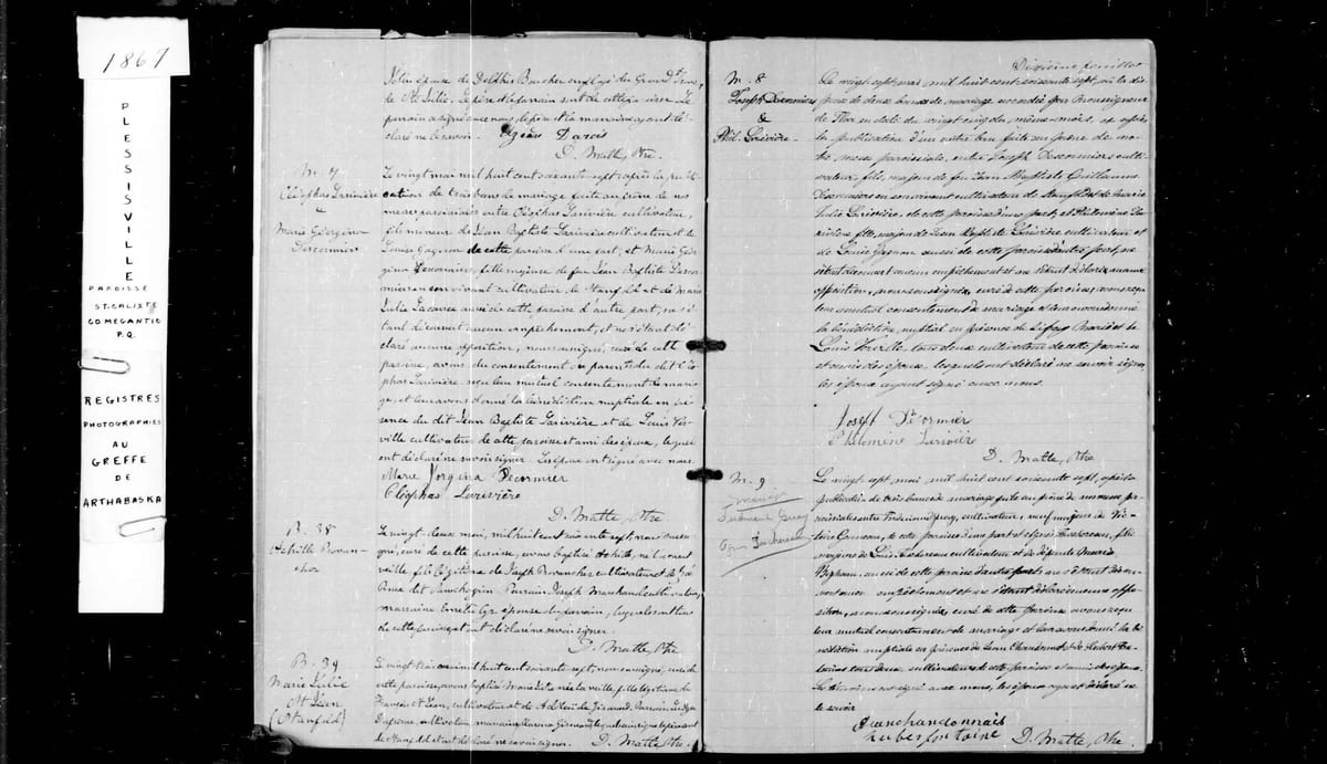 Acte M. 9 du mariage de Ferdinand Guay et d'Agnès Taschereau, Plessisville (St-Calixte-de-Somerset), 27 mai 1867
