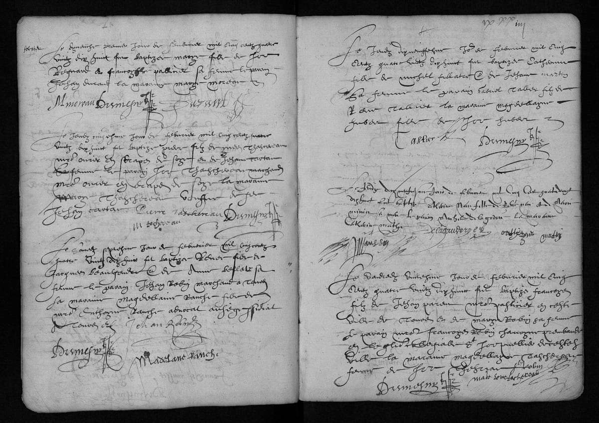 Acte de baptême de Pierre Taschereau, Saint-Pierre-le-Puellier de Tours, 5 février 1598