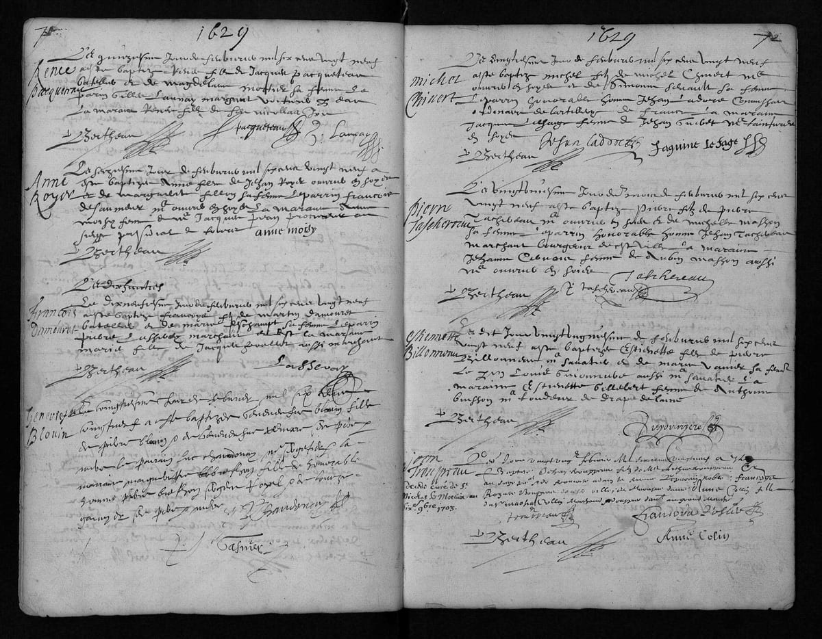 Acte de baptême de Pierre Taschereau, fils de Pierre, Saint-Pierre-le-Puellier de Tours, 21 février 1629
