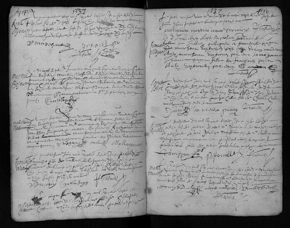 Acte de baptême de Magdaleine Taschereau, Saint-Pierre-le-Puellier de Tours, 27 mai 1637