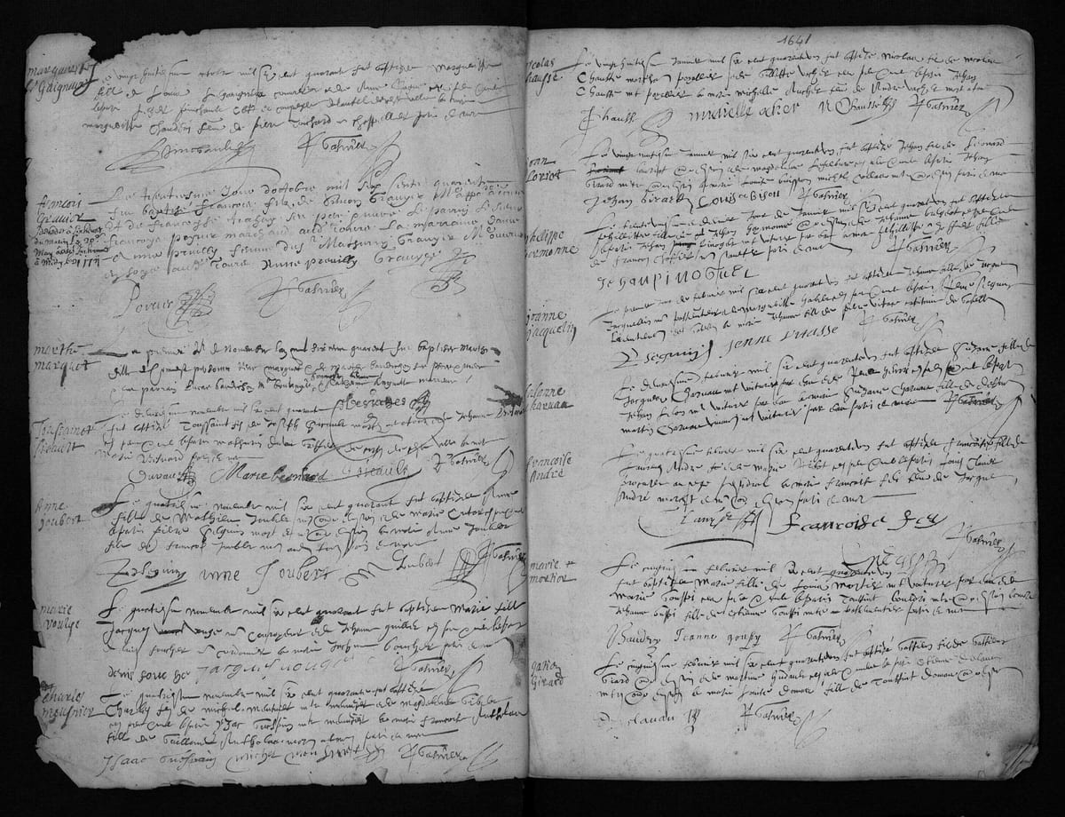 Registre des baptêmes de Saint-Pierre-le-Puellier, 1640-1656, vue 17 : la coupure du 4 novembre 1640 au 28 janvier 1641