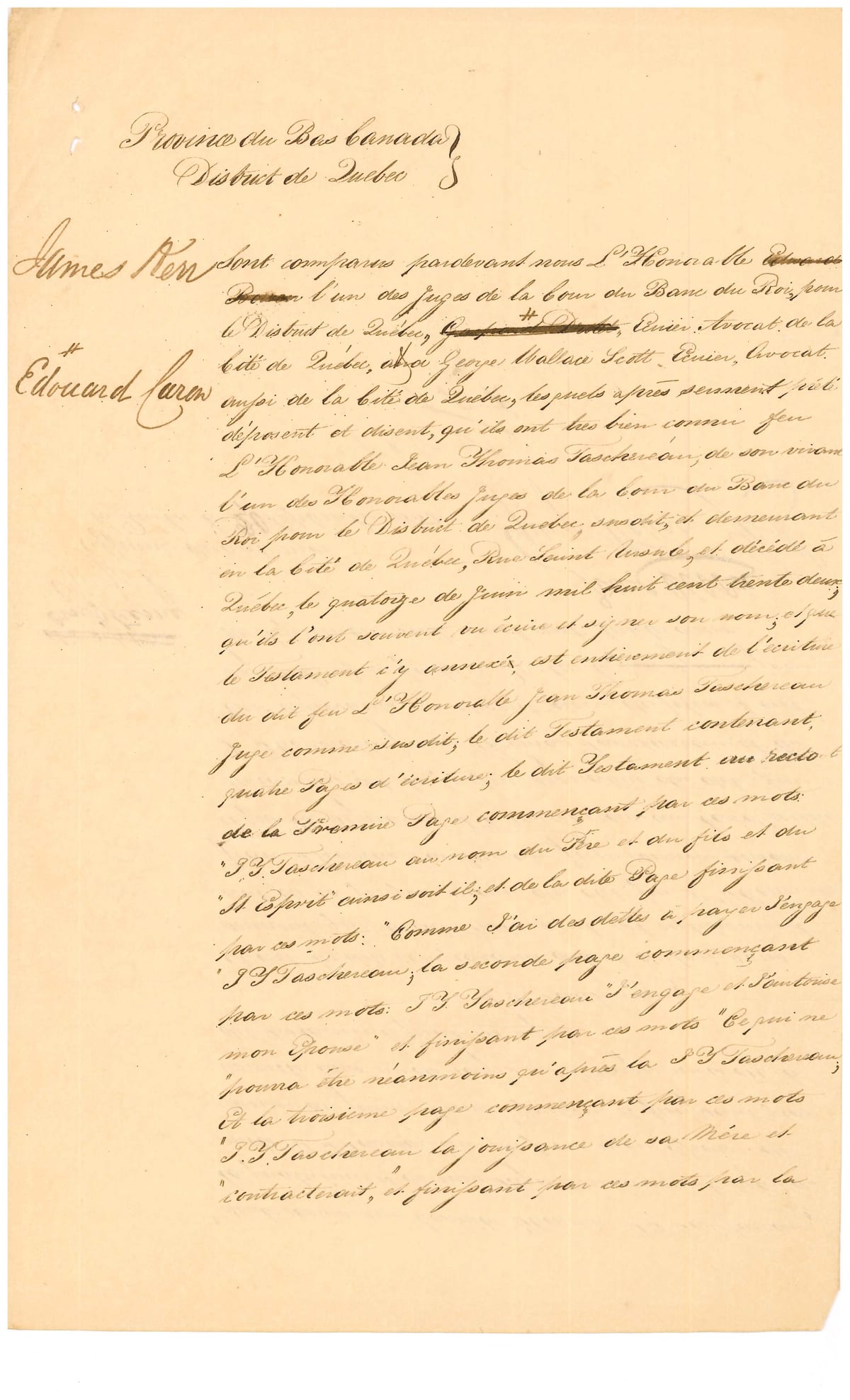 Déposition des témoins d'écriture Caron et Scott, 20 septembre 1832 — page 1