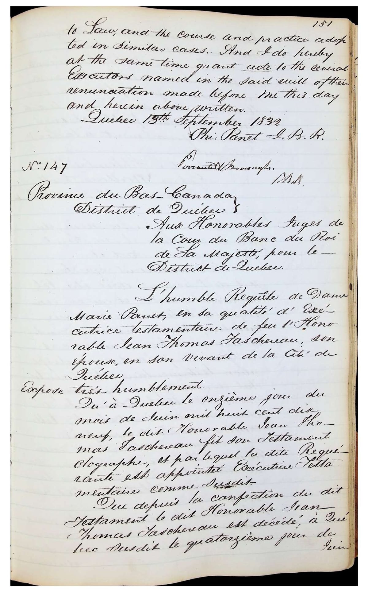 Registre des testaments olographes insinués, n° 147 — p. 151