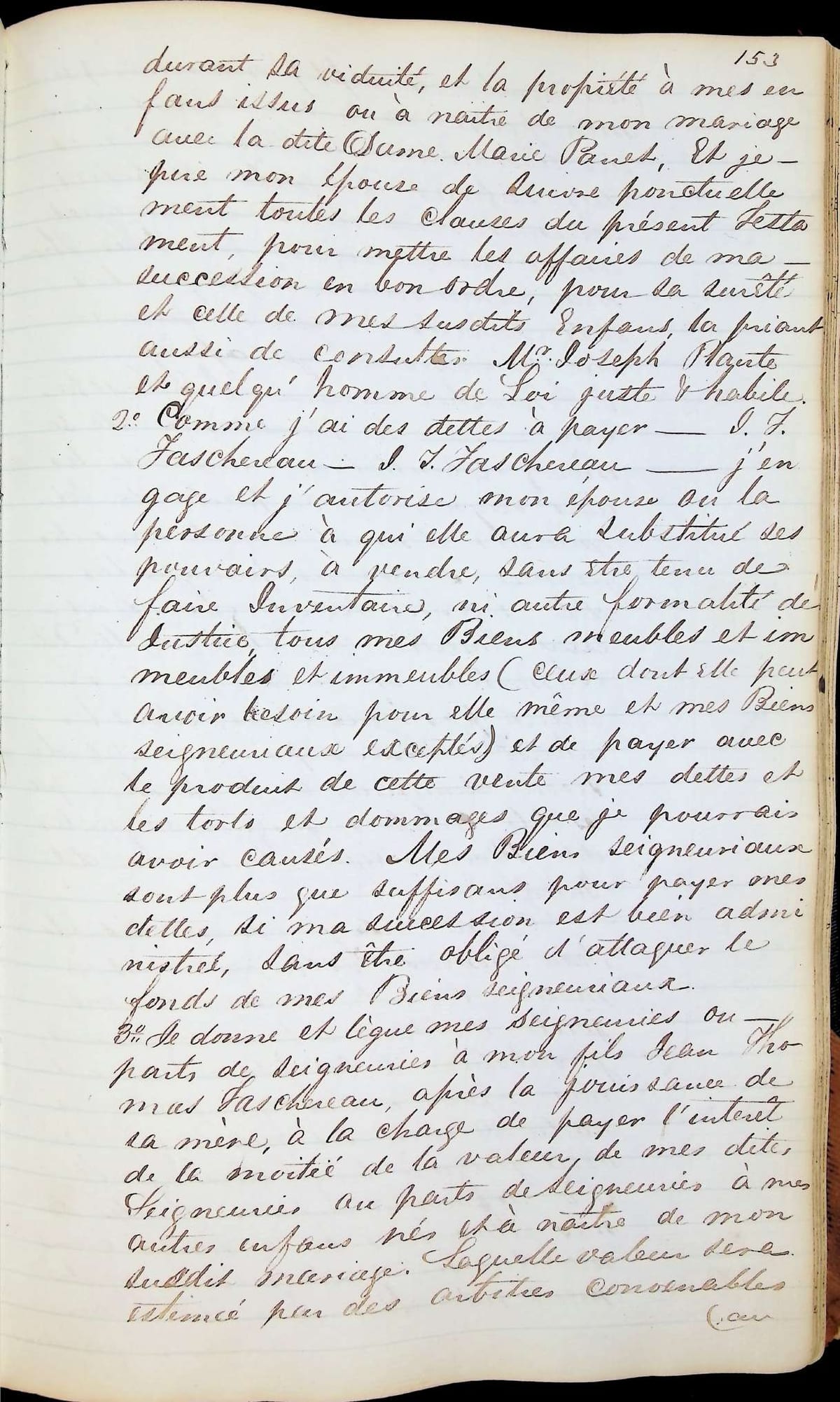 Registre des testaments olographes insinués, n° 147 — p. 153