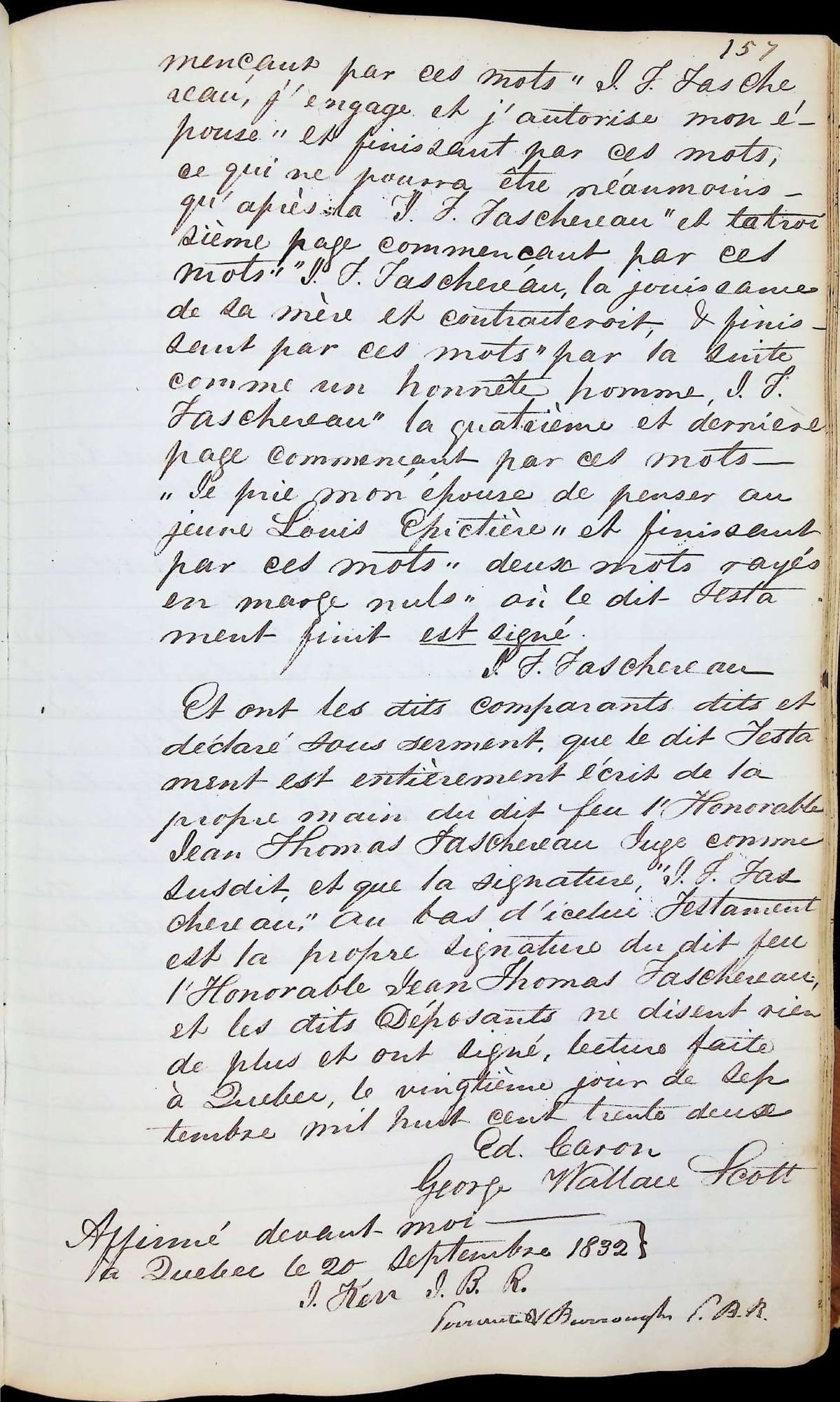 Registre des testaments olographes insinués, n° 147 — p. 157